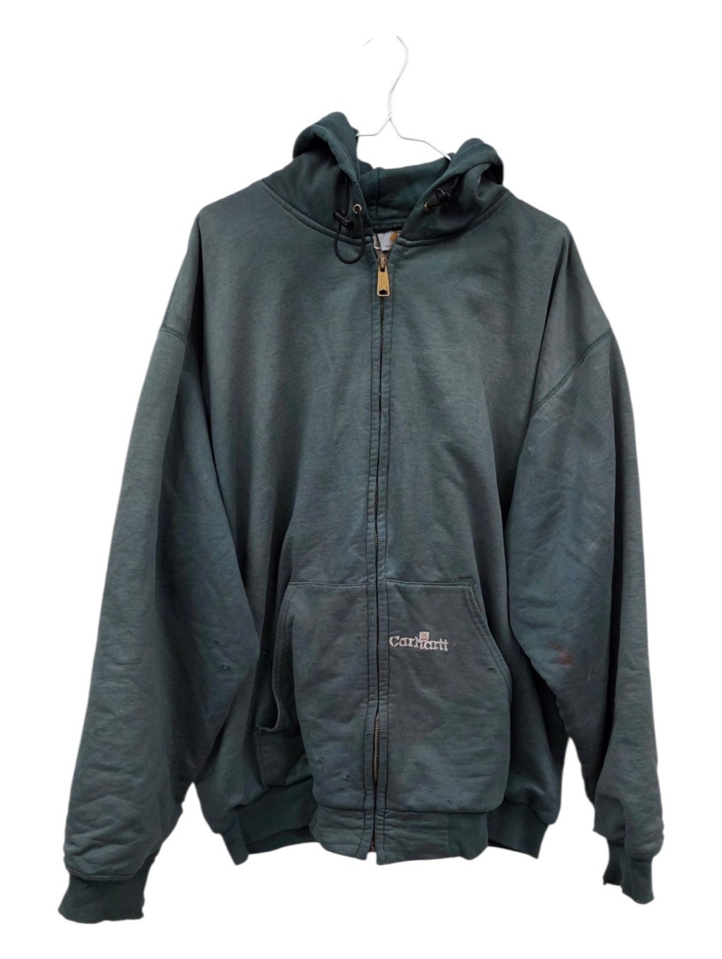 Carhartt Dark Green Full-Zip Hooded Work Sweatshirt Xxl Thrashed